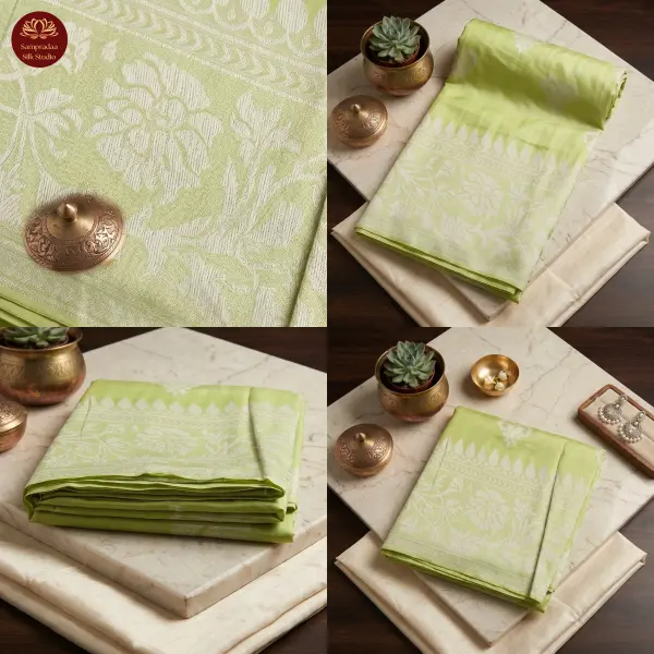 Light Green Linen with thread work saree