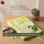 Light Green Linen with thread work saree