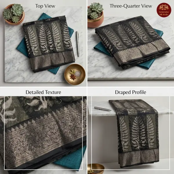 Black & Grey leaf design Pure cotton saree