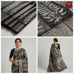 Black & Grey leaf design Pure cotton saree