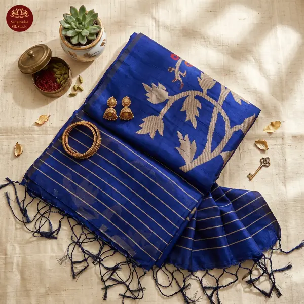 Blue Jamdhani work Pure Dhakai Cotton Silk Saree