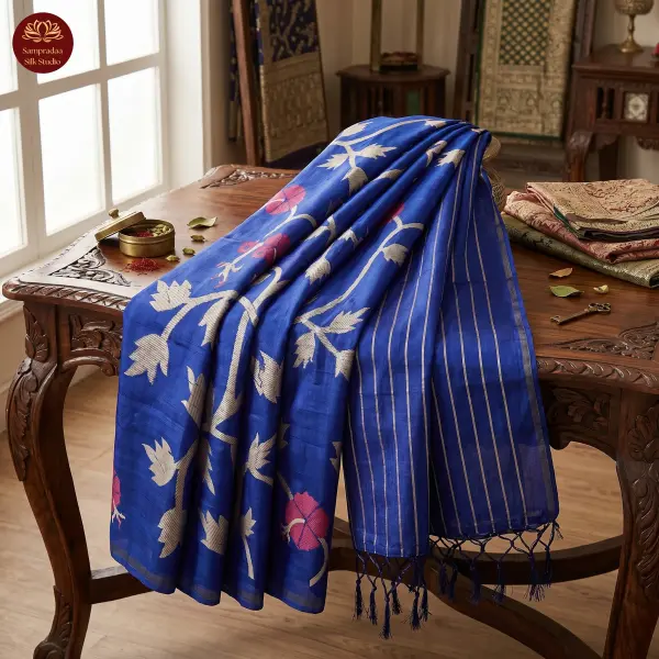 Blue Jamdhani work Pure Dhakai Cotton Silk Saree