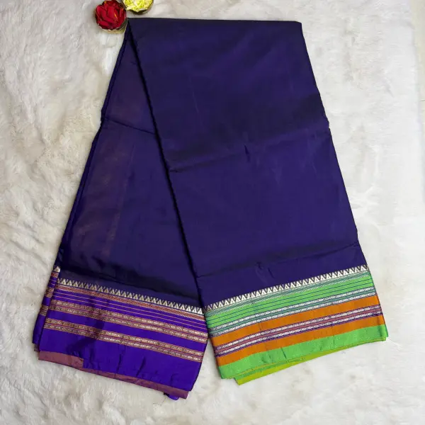 Ilakal Purple cotton saree with yellow contrast border