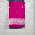 Banarasi Rani Pink Pure Khadi Chiffon Saree with Multi-Colored Zari Border