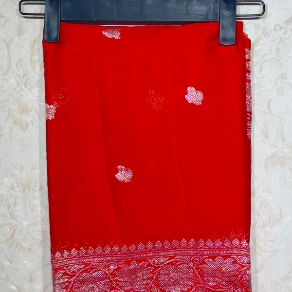 Banaras Cherry Red Pure Khadi Chiffon