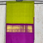 Classic Parrot Green Pure Kanchipuram Silk Saree with Magenta Pink Contrast Border (Double Warp)