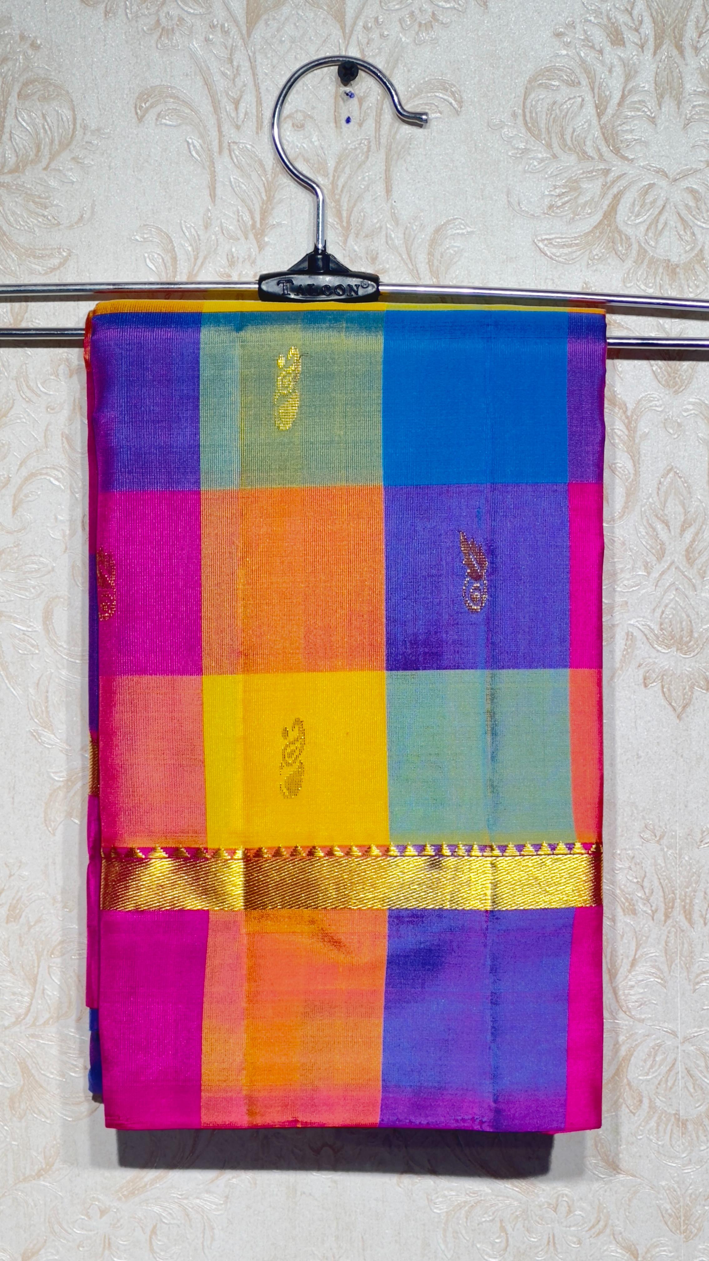 Multicolor Kattam Checks Silk Saree