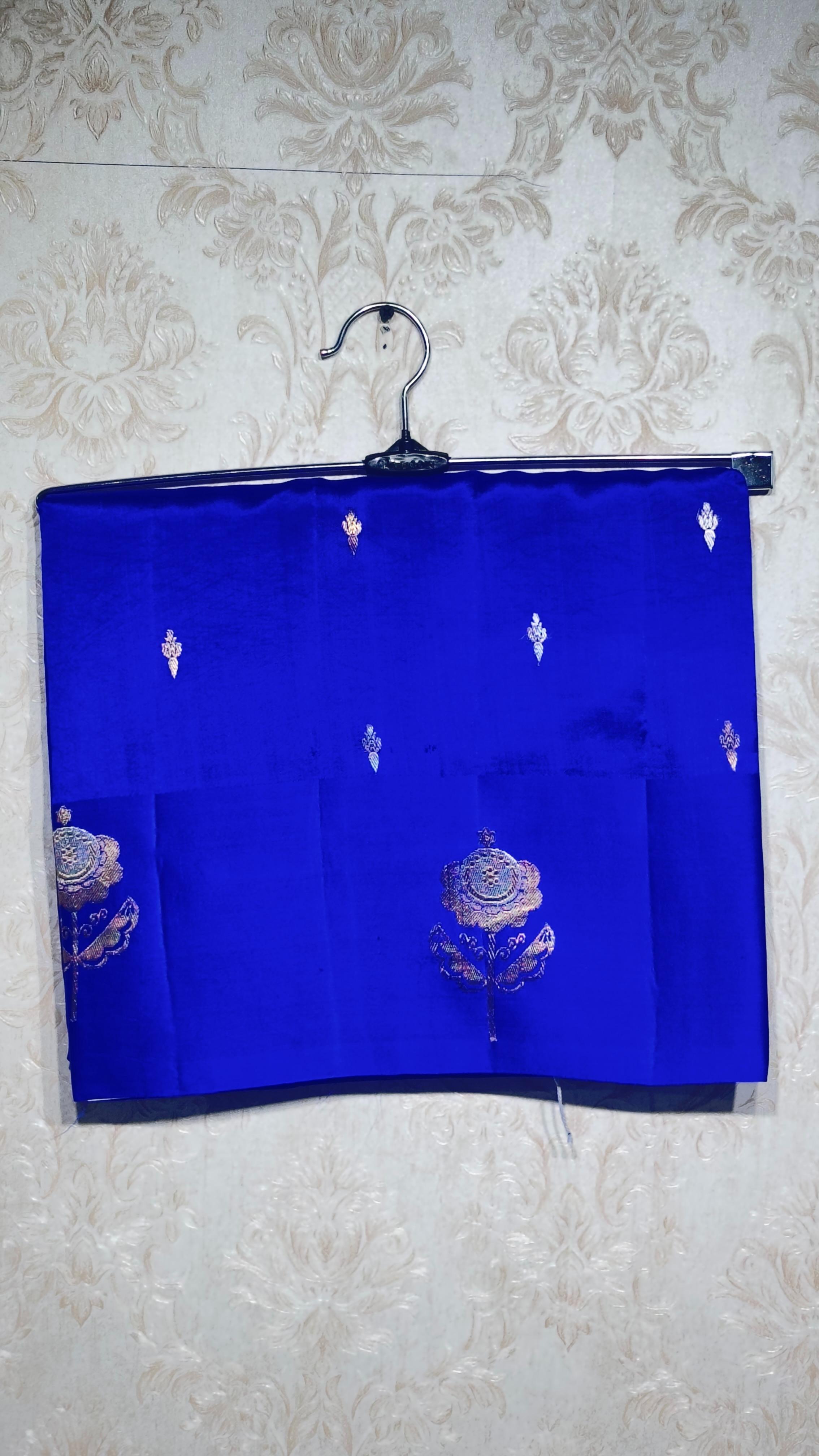 Royal Blue Pure Raw Mango Silk with Satin Border