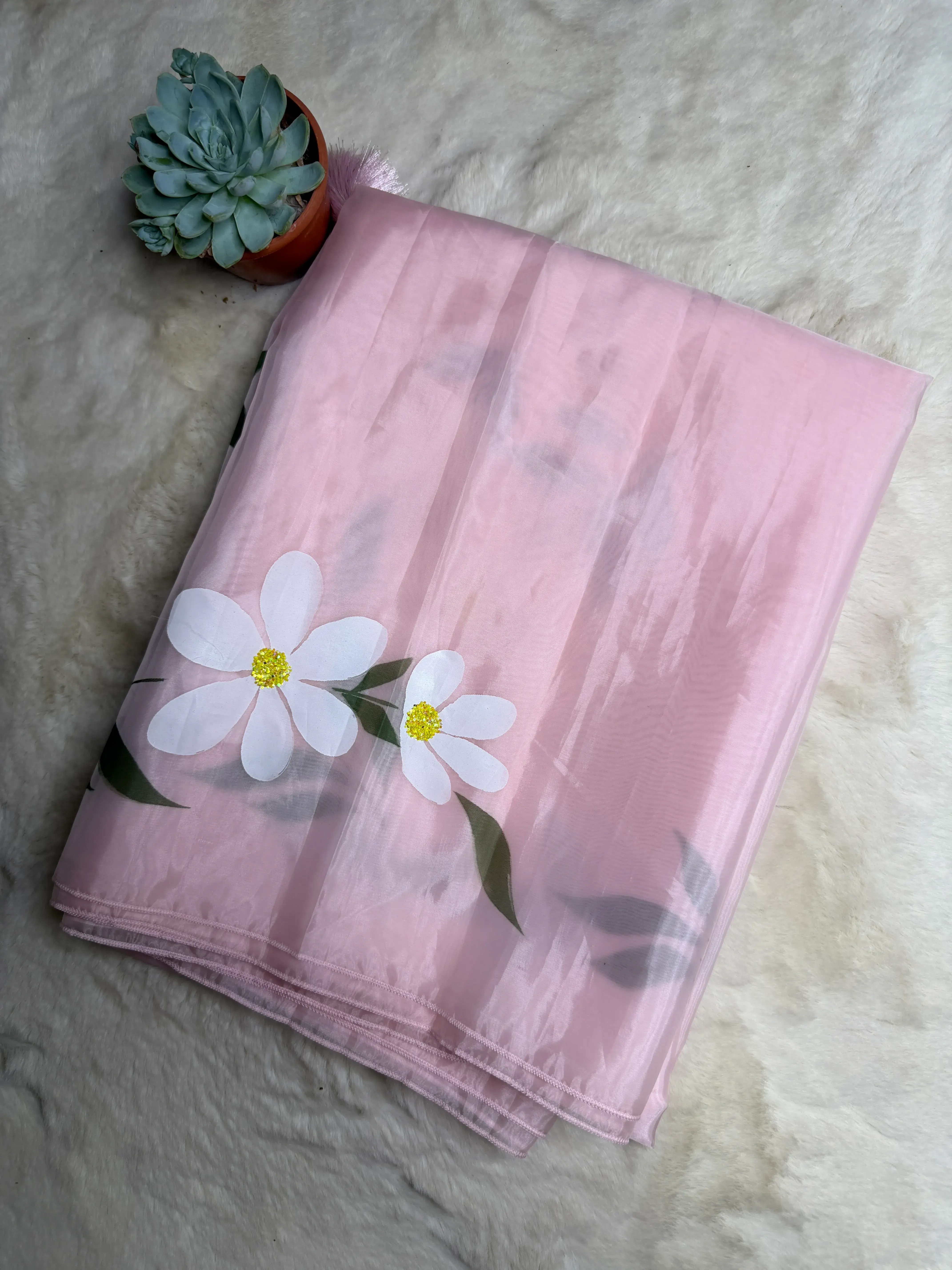 Cream Floral Print Fancy Saree