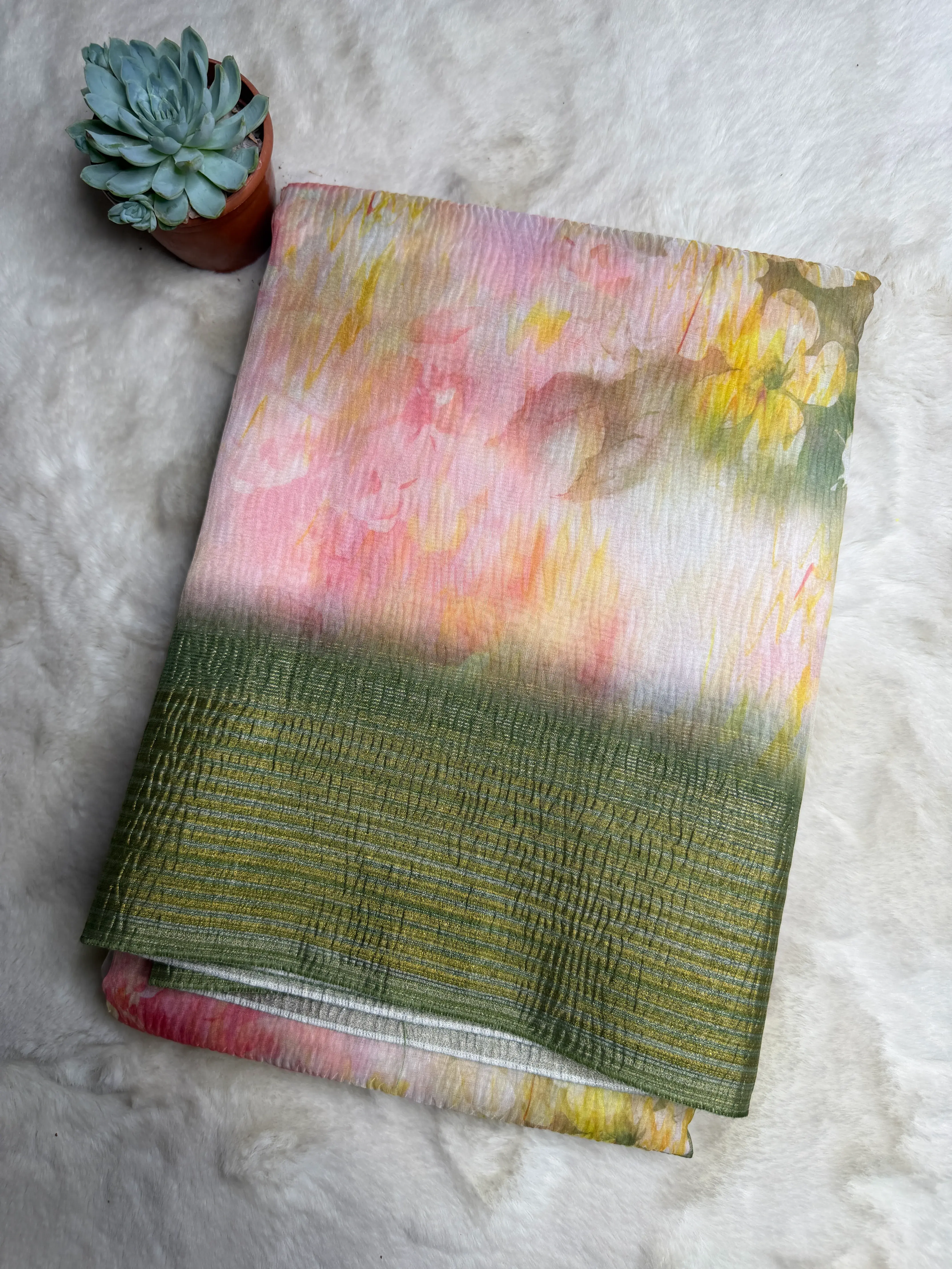 Abstract Floral Crush Print Viscose Saree