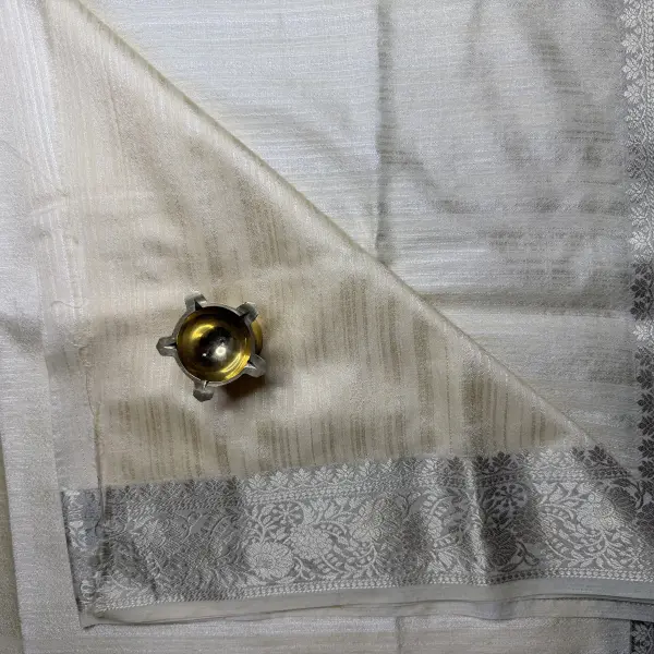 Milky white Silver border Cotton silk saree