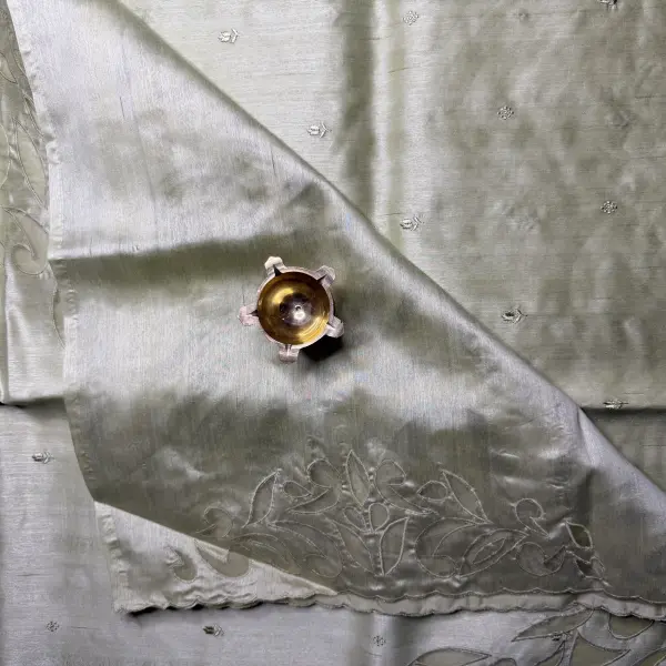 Pista Green cut work soft tussar silk saree