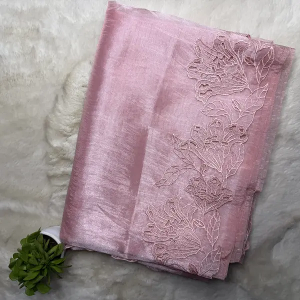 Pink cut work soft organza saree