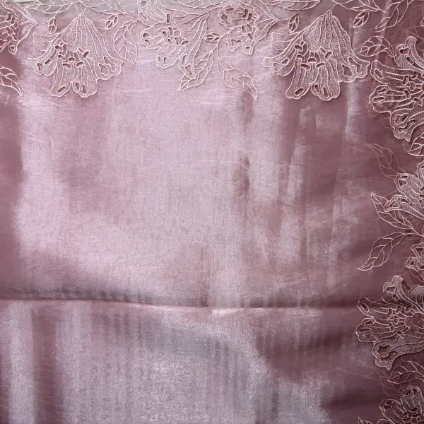 Pink cut work soft organza saree