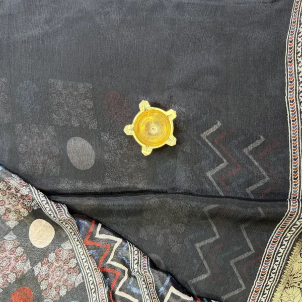 Black with abstract print pure chiffon saree