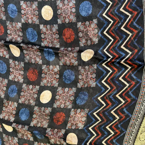 Black with abstract print pure chiffon saree