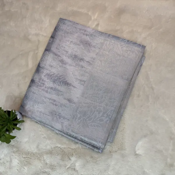 Grey with self leaf design fancy saree