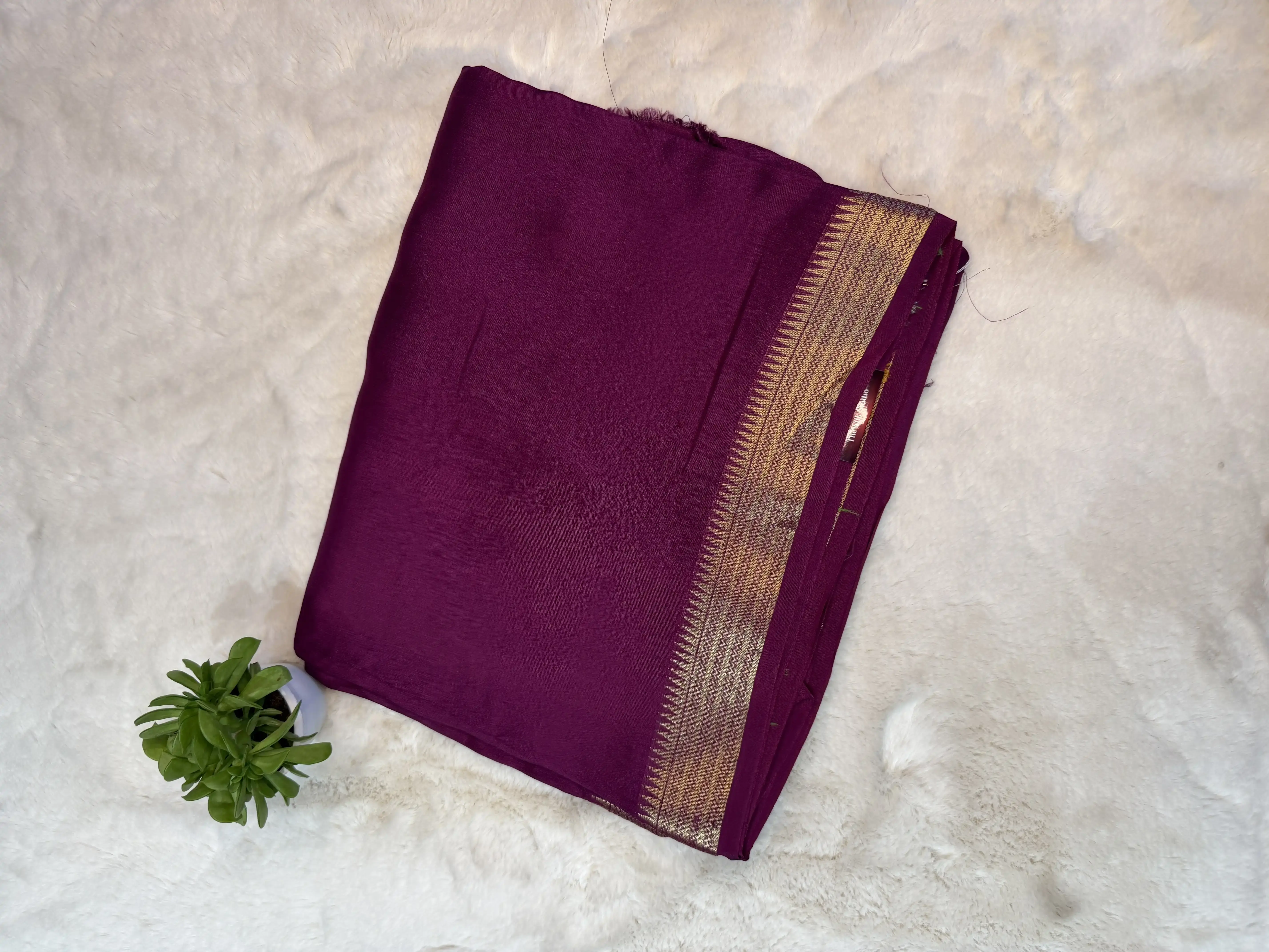 Wine colour thin border with brocade blouse semi crepe saree