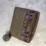 Beige digital print border semi crepe saree