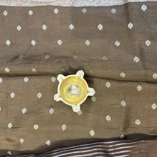 Beige digital print border semi crepe saree