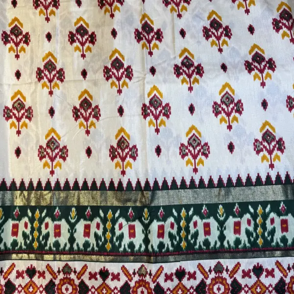 White kalamkari work pattern fancy saree