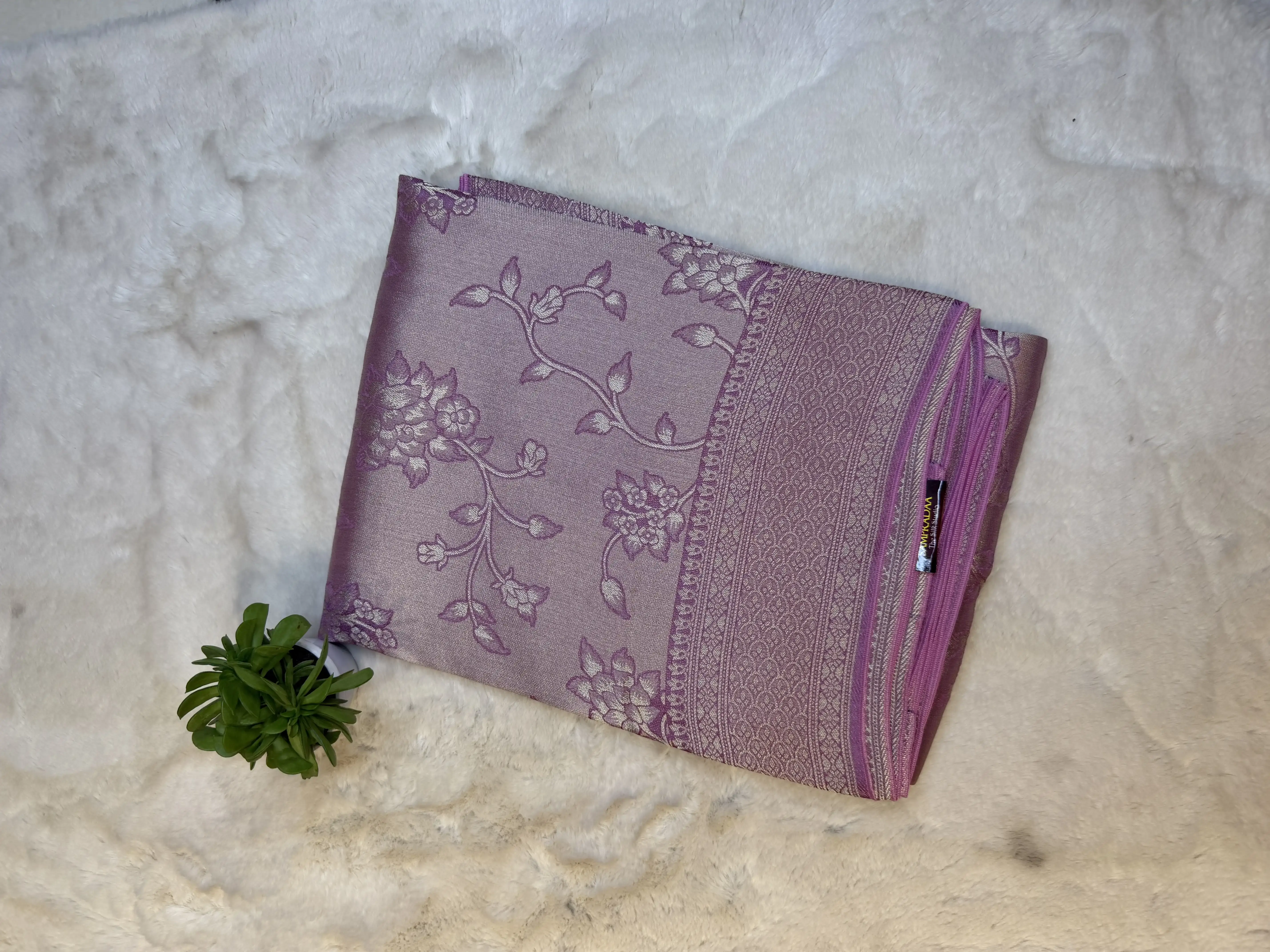 Rose Pink Jaal pattern tissue satin silk saree