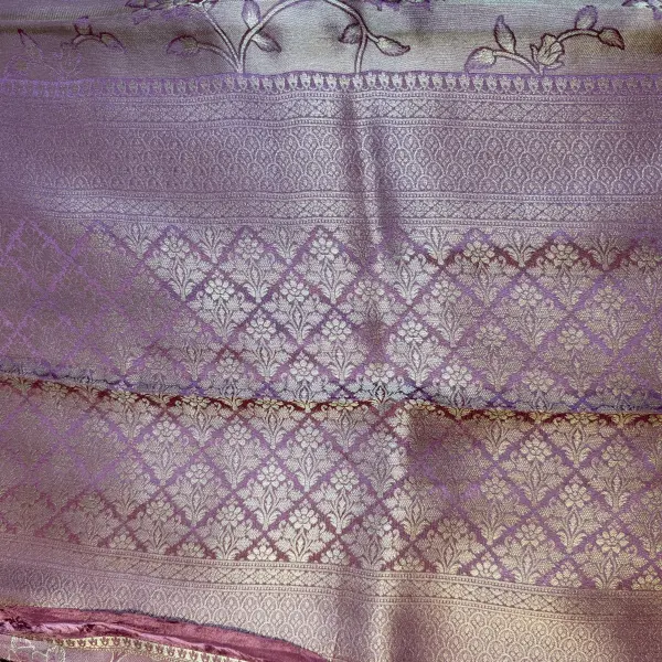 Rose Pink Jaal pattern tissue satin silk saree