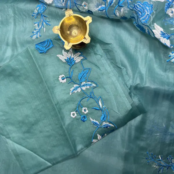 Blue thread work Semi organza saree