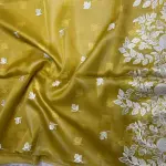 Yellow Thread work semi Organza saree