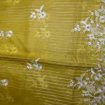 Yellow Thread work semi Organza saree
