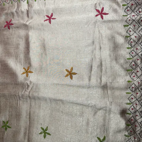Brown with thread work semi Tussar Saree