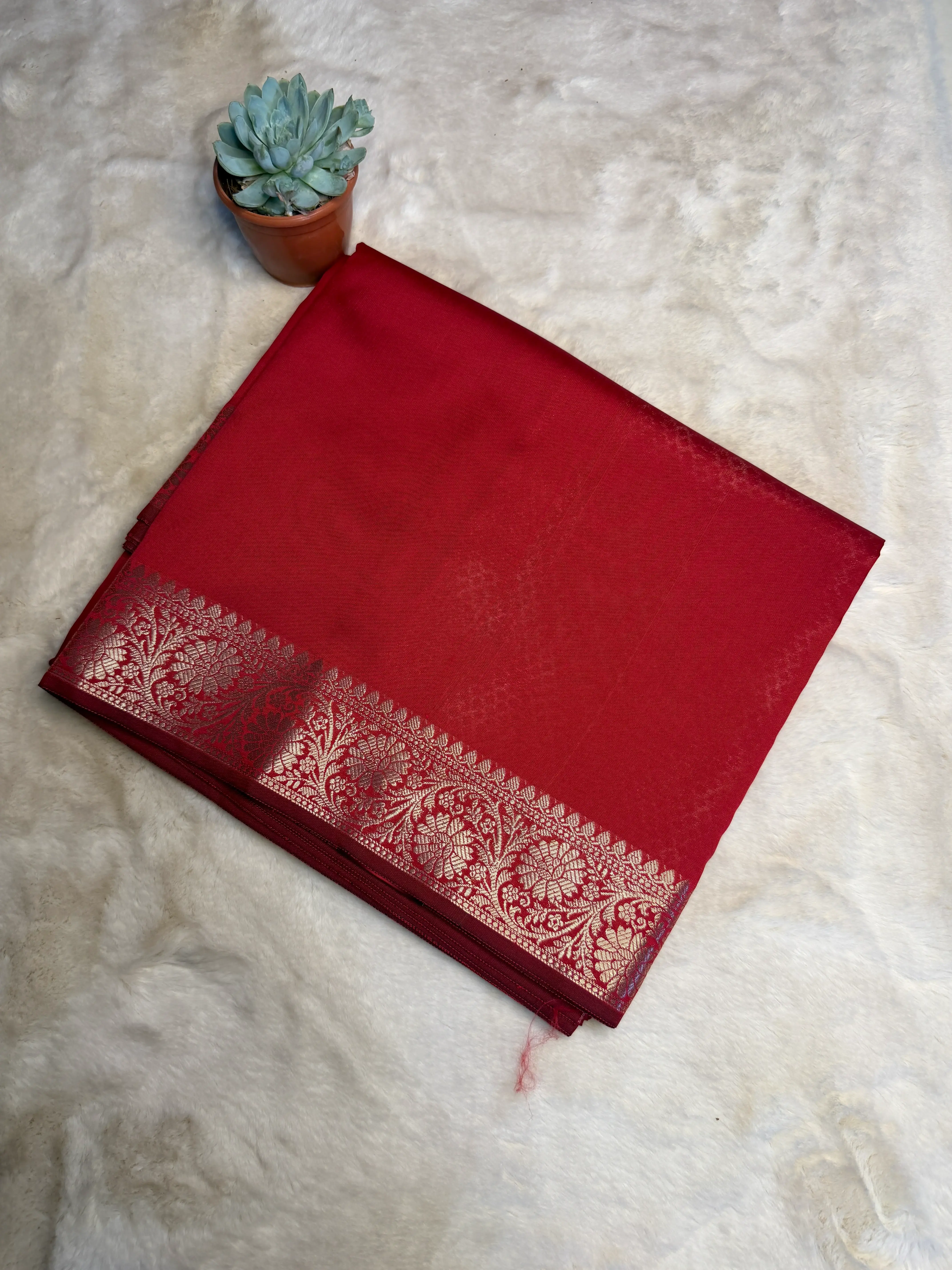 Plain With Simple border Semi crepe Saree