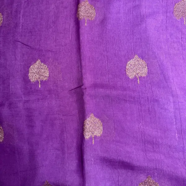 Purple Antique zari leaf motif chiniya silk saree