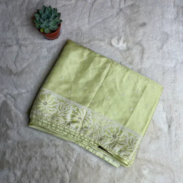 Pista Green with Thread Work fancy saree