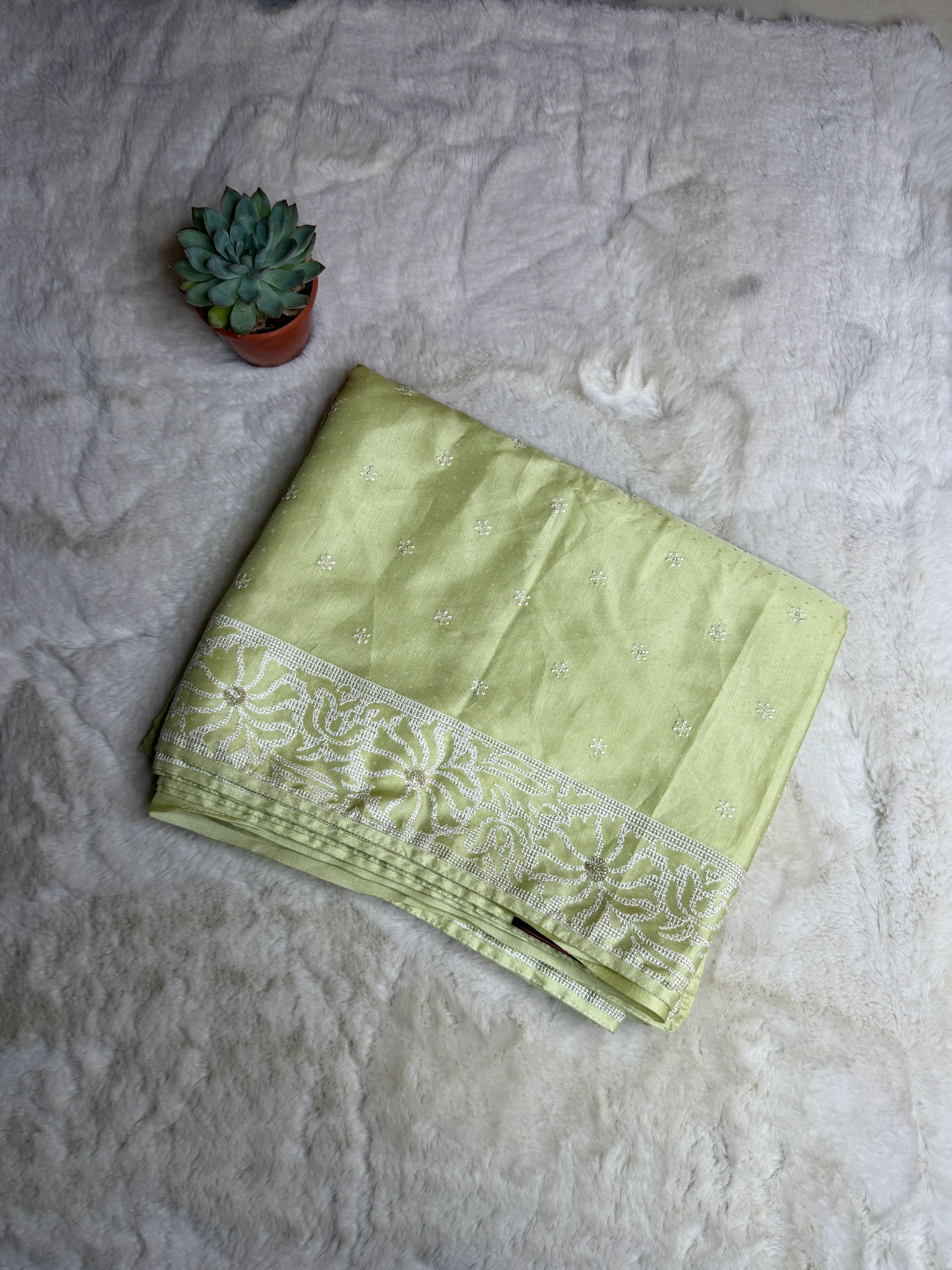 Pista Green with Thread Work fancy saree