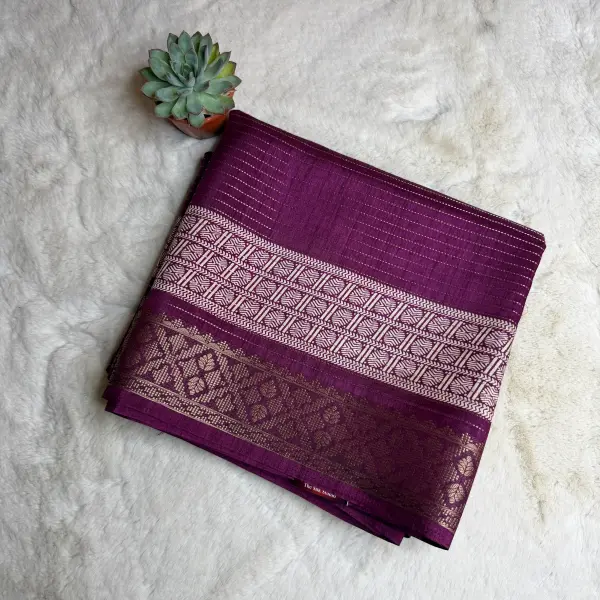 Maroon double border with stripes fancy saree