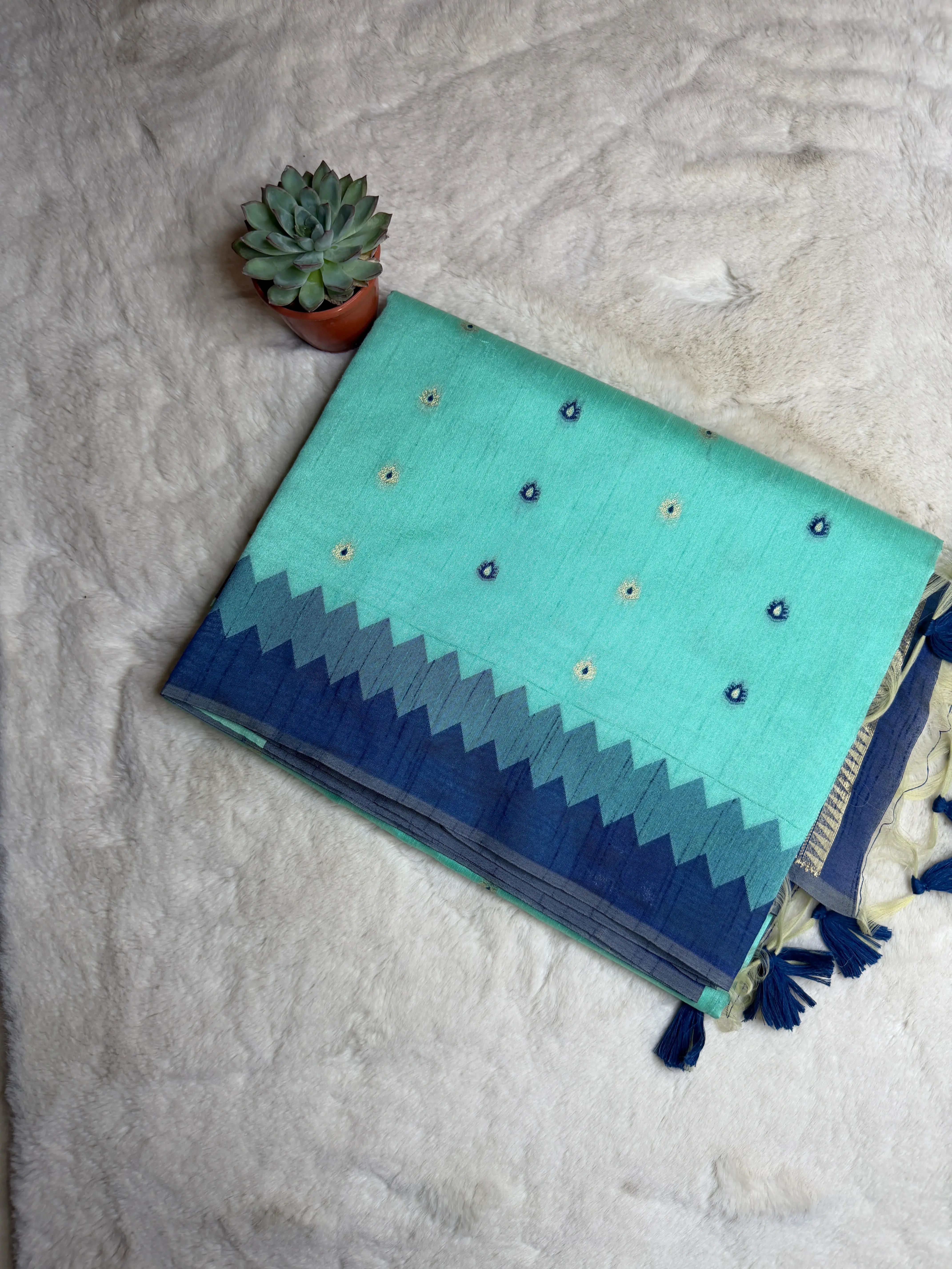 Sky blue with Buttas Semi tissue Saree