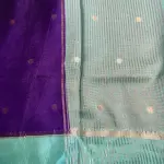 Purple with Sea Green border Micro Stripes all over the body semi crepe Saree