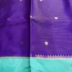 Purple with Sea Green border Micro Stripes all over the body semi crepe Saree
