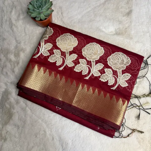 Maroon Applique Work Fancy Saree