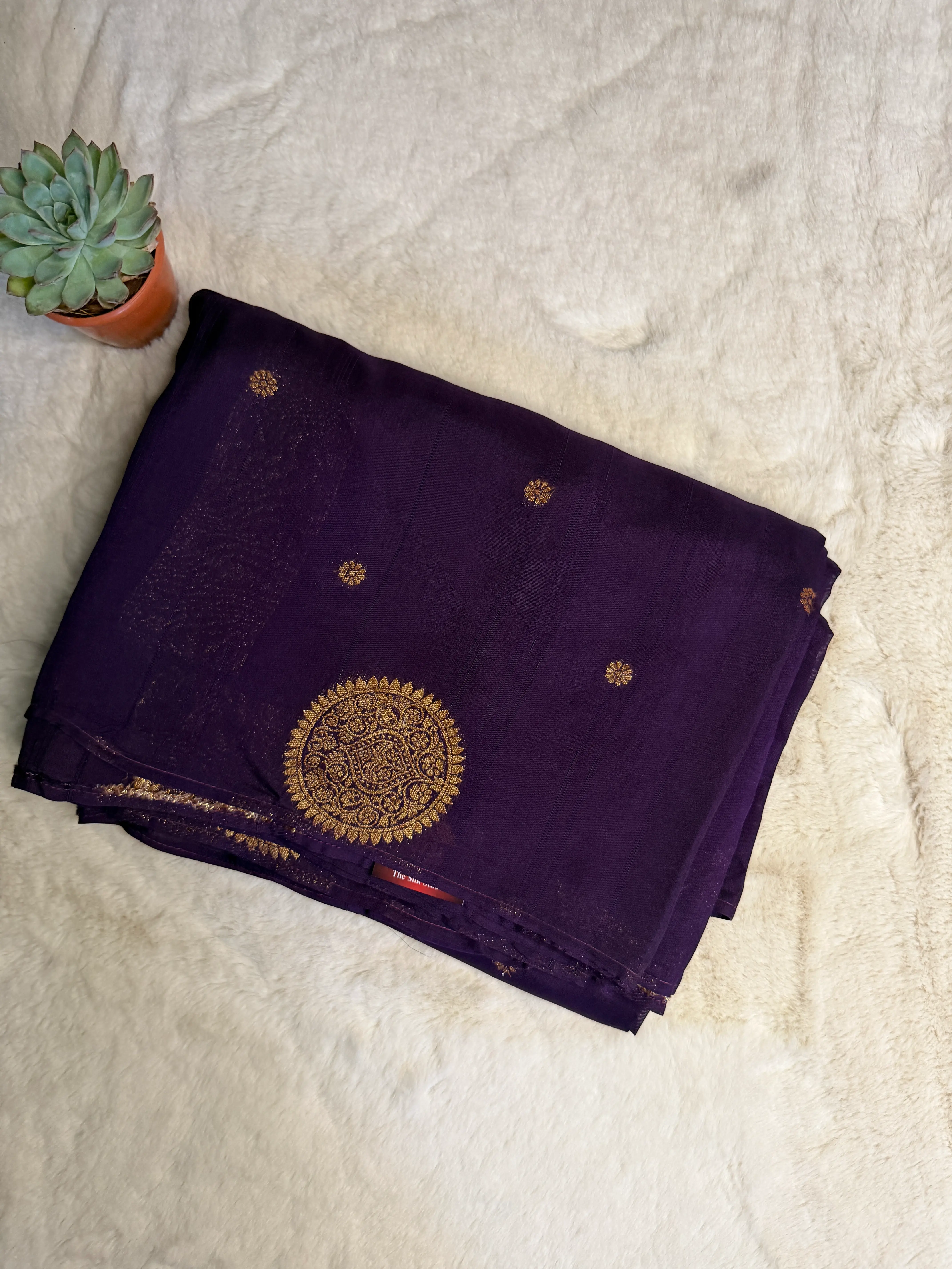 Purple with small buttas Semi Crepe Saree