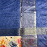 Blue with floral digital print big border fancy saree