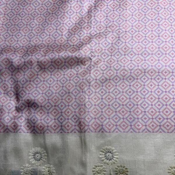 Pink checks with Satin border fancy Saree