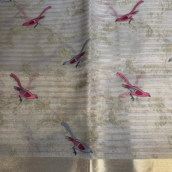 Cream Tissue Organza with Bird thread work Saree