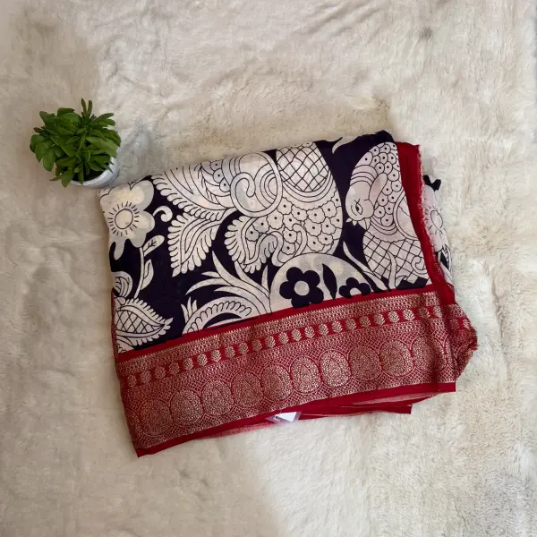 Peacock Motifs Grand Border Soft Dola Silk Saree