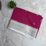 Red with Cream Microchecks all over the body with peacock motifs semi crepe saree