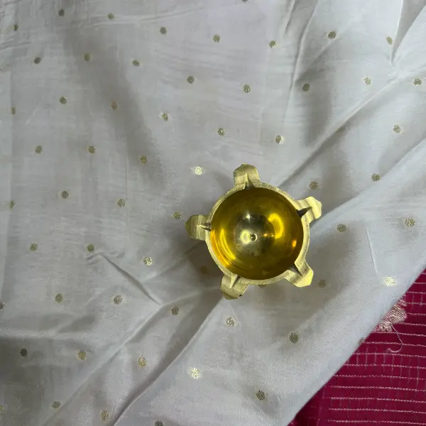 Red with Cream Microchecks all over the body with peacock motifs semi crepe saree