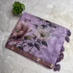 Lavender digital print Linen Cotton Saree