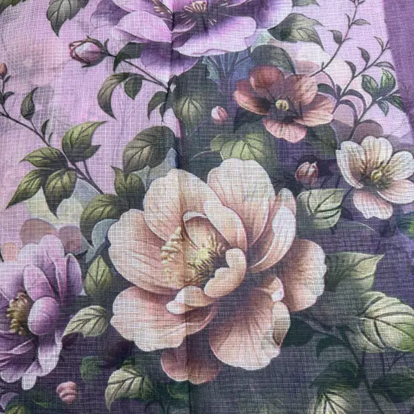 Lavender digital print Linen Cotton Saree