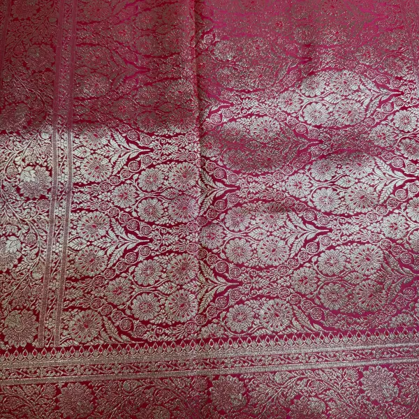 Pink jewel design grand pallu Semi Benaras Saree